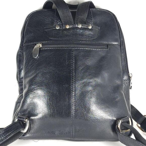 Ashwood Black Glazed Leather Medium Multi Compartments Purse Handbag Backpack - Picture 6 of 16